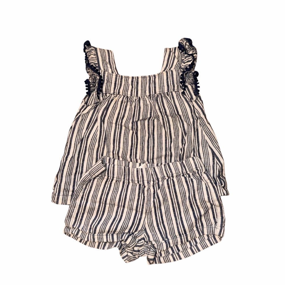 Carter's Navy White Striped Ruffle Romper Set Linen Blend Size 18M